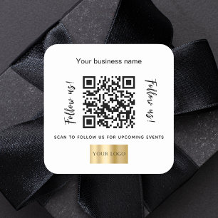 Sticker Carré Logo de code qr du nom commercial blanc