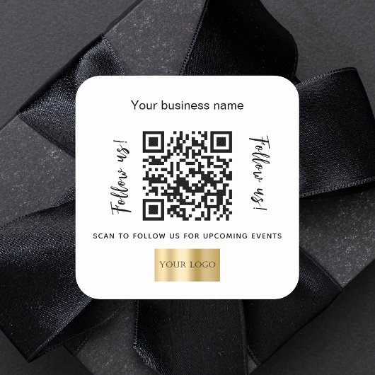 Sticker Carré Logo de code qr du nom commercial blanc