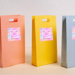 Sticker Carré Logo de code QR personnalisé Pastels Holographe ro