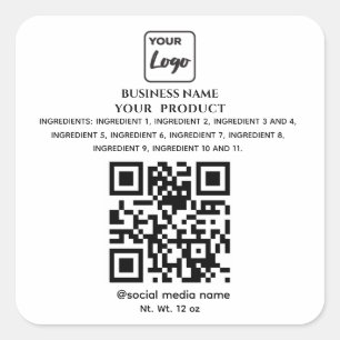 Sticker Carré Logo de code QR simple ingrédients du produit