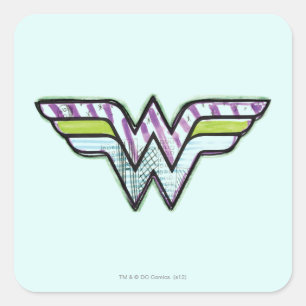 Sticker Carré Logo de croquis couleur Wonder Woman