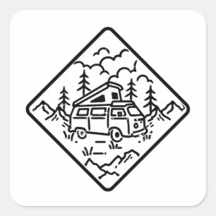 Sticker Carré logo de l'illustration du camping et du voyage
