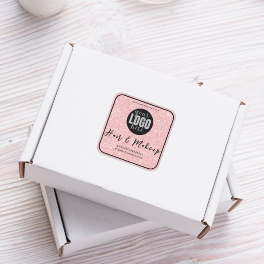 Sticker Carré Logo de maquillage rose parties scintillant pour l