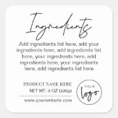 Sticker Carré Logo de marque moderne noir blanc Ingrédients (Devant)