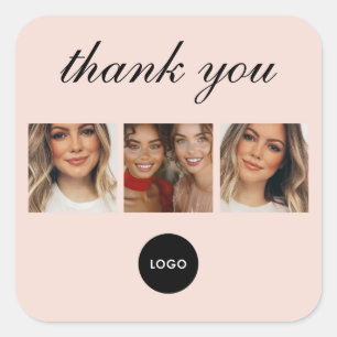 Sticker Carré Logo de script rose poudré Photo Maquillage de che