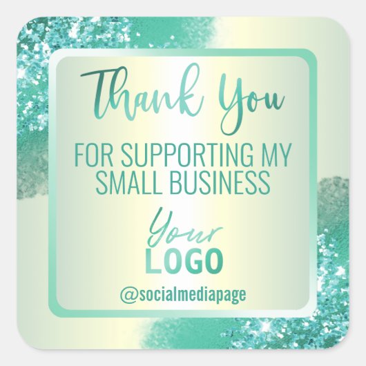 Sticker Carré Logo d'entreprise Holographique Turquoise Mint Mer (Devant)