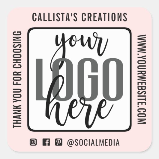 Sticker Carré Logo d'entreprise Merci rose noir (Devant)