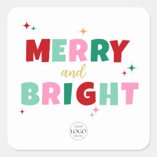 Sticker Carré Logo d'entreprise Merry & Bright Colorée Typograph