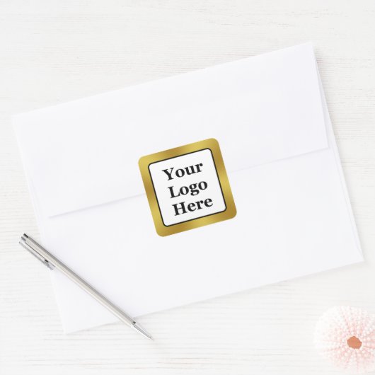 Sticker Carré Logo d'entreprise Modèle noir blanc et or (Enveloppe)