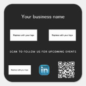 Sticker Carré Logo d'entreprise noir blanc code qr lié (Devant)