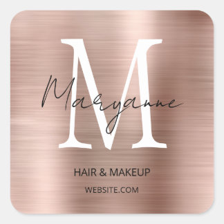 Sticker Carré Logo d'entreprise rose Gold Monogram
