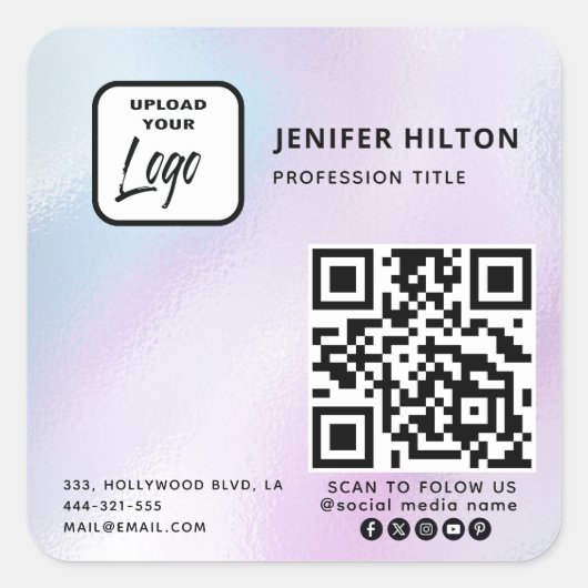 Sticker Carré Logo du code qr holographique médias sociaux (Devant)