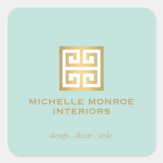 Sticker Carré Logo élégant à clé grecque or/menthe (Devant)