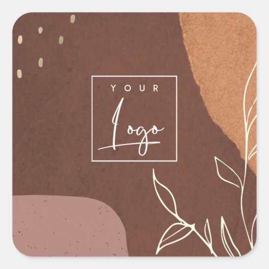 Sticker Carré Logo élégant Abstrait Brown Orange Feuillage (Devant)
