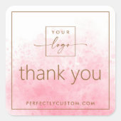 Sticker Carré Logo Elegant rose blanc aquarelle merci (Devant)