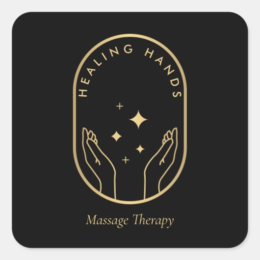 Sticker Carré Logo Massage, Bien-être Gold Modern Healing Hands (Devant)