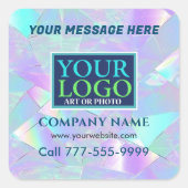 Sticker Carré Logo, Message, Promo d'entreprise, Conception Irid (Devant)