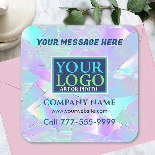 Sticker Carré Logo, Message, Promo d'entreprise, Conception Irid