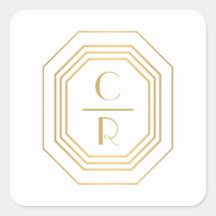 Sticker Carré Logo Monogramme Art Déco Stabilisé Or/Blanc