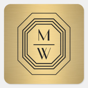 Sticker Carré Logo Monogramme Art Déco sur Faux Gold