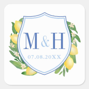 Sticker Carré Logo Monogramme Mariage citron