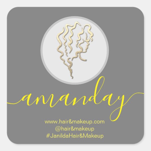 Sticker Carré Logo Nom de la société Coiffeur Maquillage gris (Devant)