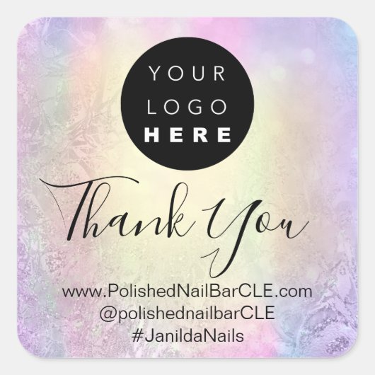 Sticker Carré Logo Nom de la société Thank Gold Holographic (Devant)