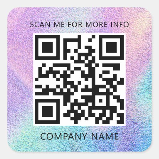 Sticker Carré Logo personnalisé QR Code Scan Me Nom Holographic (Devant)