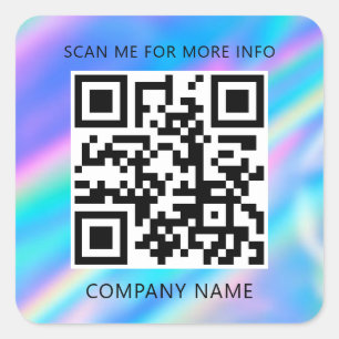 Sticker Carré Logo personnalisé QR Code Scan Me Nom Holographic 