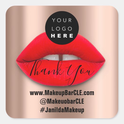 Sticker Carré Logo QR Code Nom Merci Shopping Red Lips Rose (Devant)