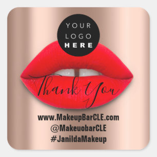 Sticker Carré Logo QR Code Nom Merci Shopping Red Lips Rose