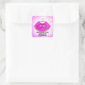 Sticker Carré Logo QR Code Nom Merci Shopping Rose Lips Blanc (Sac)