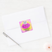 Sticker Carré Logo QR Code Nom Merci Shopping Rose Lips Jaune (Enveloppe)