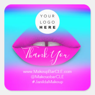 Sticker Carré Logo QR Code Nom Merci Shopping Rose Lips Ombre