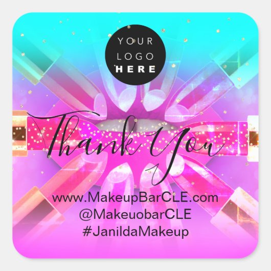 Sticker Carré Logo QR Code Nom Remerciements Shopping Lipstic Co (Devant)