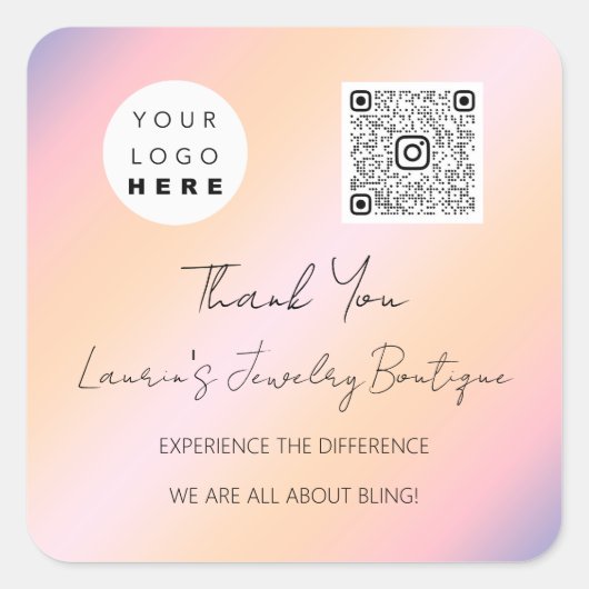 Sticker Carré Logo QrCode Boutique en ligne Holographie (Devant)