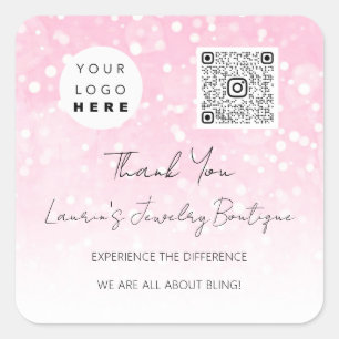 Sticker Carré Logo QrCode Boutique en ligne rose