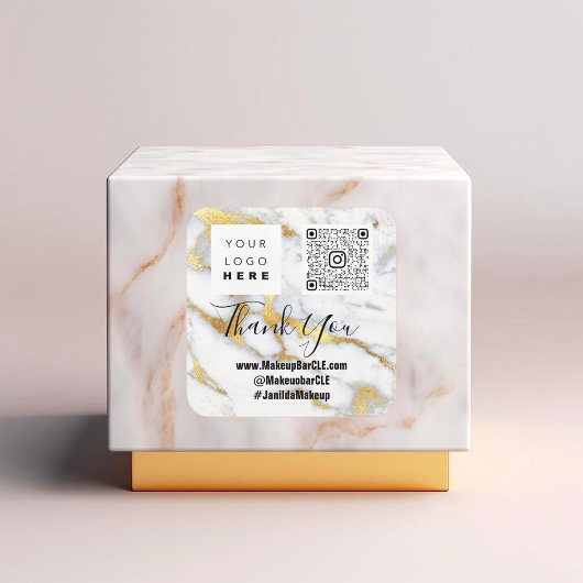 Sticker Carré Logo QRCode Nom Remerciements Shopping Faux Marble