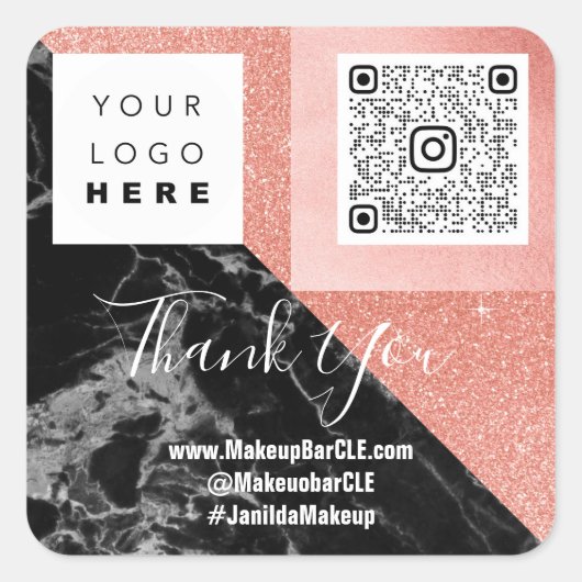 Sticker Carré Logo QRCode Nom Remerciements Shopping Marbre rose (Devant)