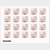 Sticker Carré Logo QRCode Nom Remerciements Shopping Marbre Rose (Feuille)
