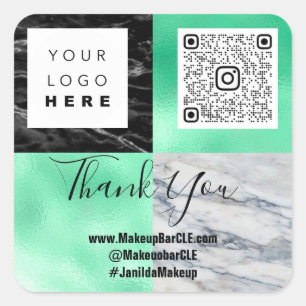 Sticker Carré Logo QRCode Nom Remerciements Shopping Marbre Vert