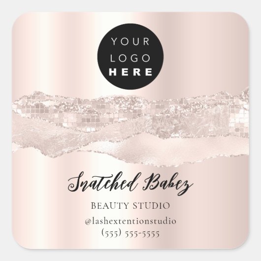 Sticker Carré Logo QRCode Online Shop Strokes Rose Parties scint (Devant)