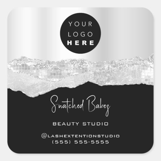 Sticker Carré Logo QRCode Online Shop Strokes Silver Grey Black (Devant)