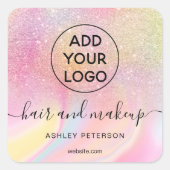 Sticker Carré Logo rose arc-en-ciel parties scintillant marbre c (Devant)