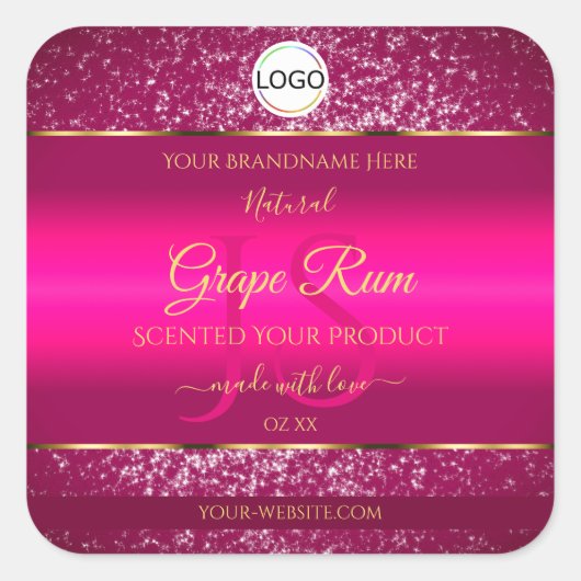 Sticker Carré Logo rose or et initiales Parties scintillant Étiq (Devant)