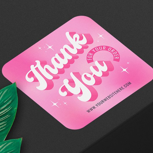 Sticker Carré Logo Rose Rétro Féminin Merci pour votre commande