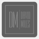 Sticker Carré Logo Stylish Minimal & Modern Grey Initiales & Nom (Devant)