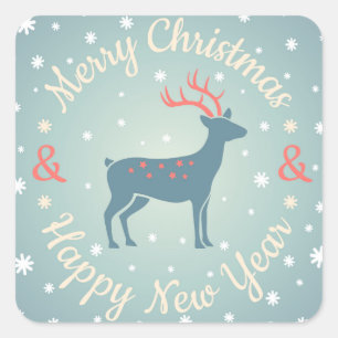 Sticker Carré Logo vintage avec des cerfs communs pour Noël