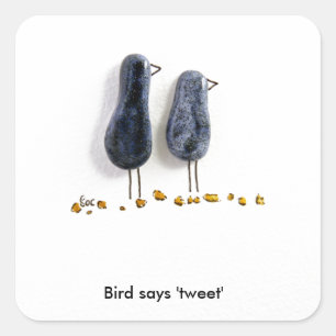 Sticker Carré L'oiseau dit 'tweet' joli couple en céramique bleu