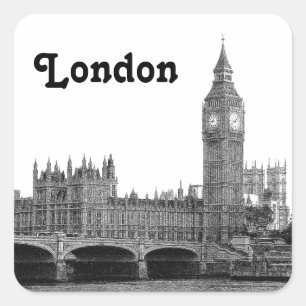 Sticker Carré Londres Angleterre Royaume-Uni Skyline Gravée
